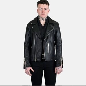 Straight To Hell Black Leather Moto Jacket With Leopard Lining. Chest Size 38 S